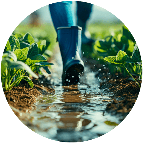 Pies de una persona caminando entre cultivos